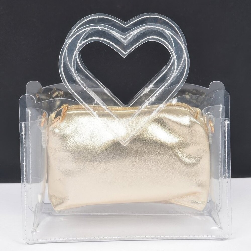 Transparent Heart Shape Handle Clutch W/pouch